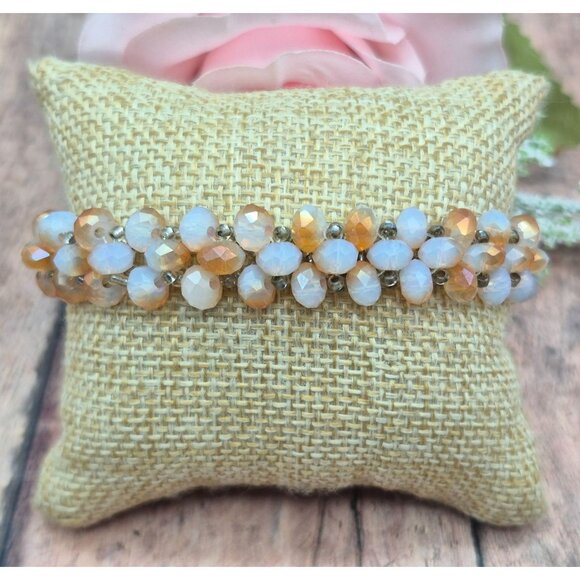 Sparkle Cluster Crystal Magnetic Clasp 7.5" Bracelet Frosted Amber Color Beads - Picture 1 of 11